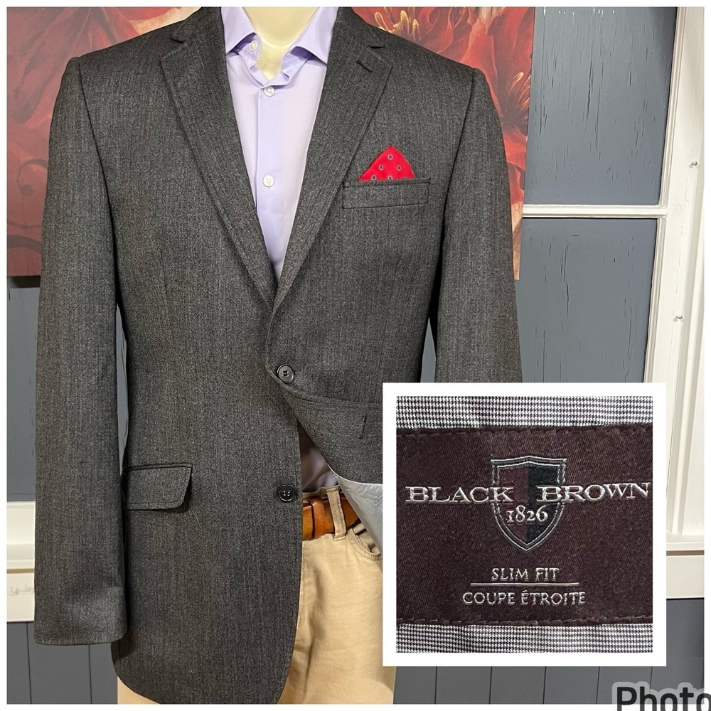 Black Brown 1826 Blazer Jacket Sport Coat Mens 42L Long Slim Fit Wool Gray